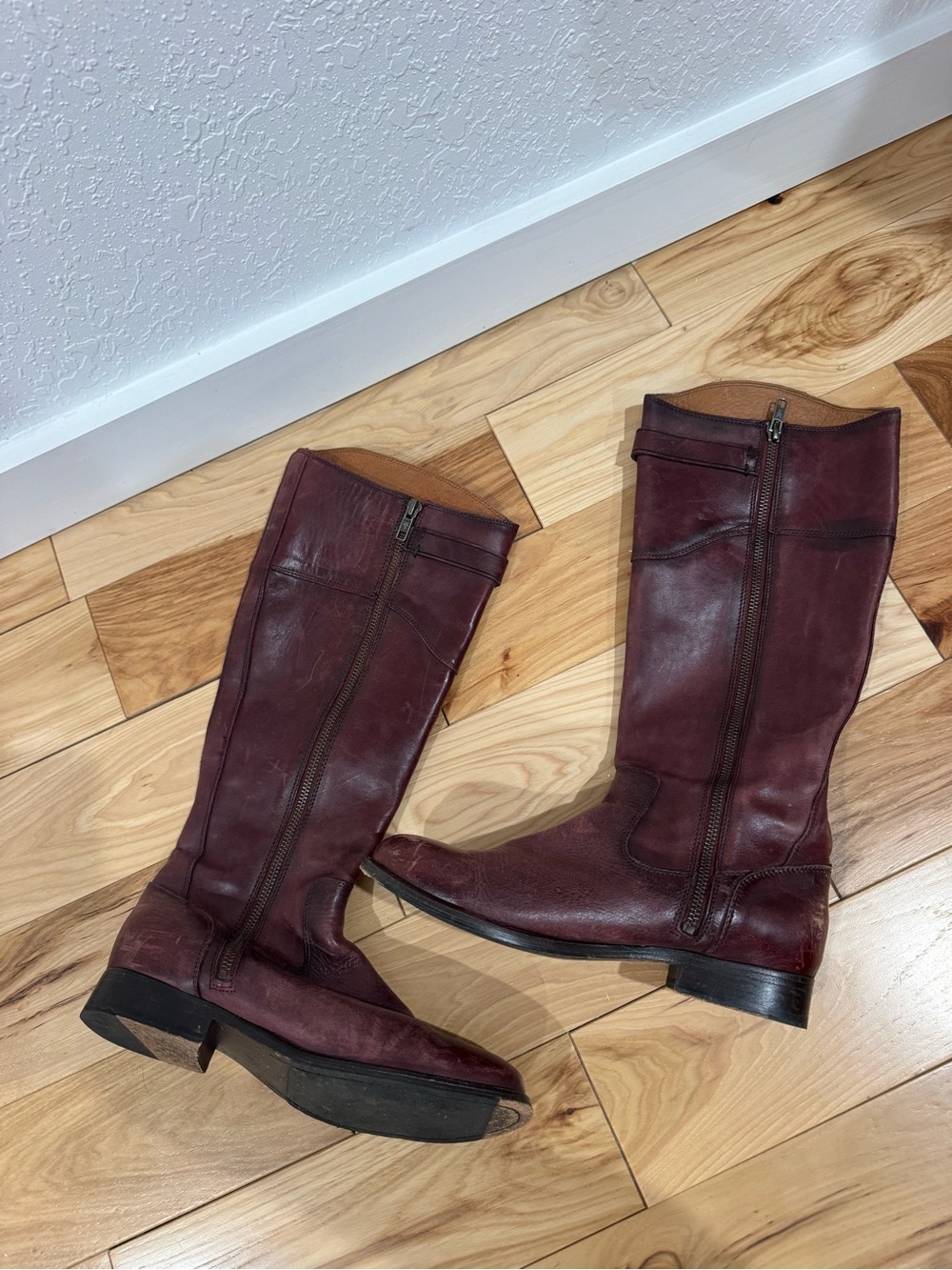 Frye Burgundy Leather Knee-High Riding Boots - Picture 2 of 3